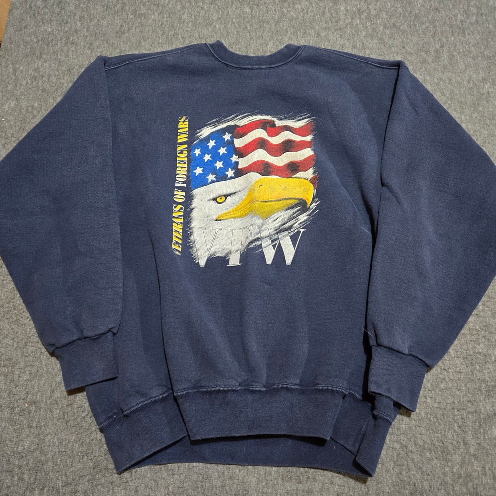 Vintage Eagle Sweatshirt Mens XL Navy Blue VFW Veterans of Foreign Wars Eagle